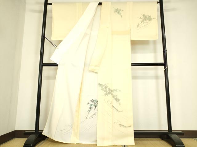 平和屋着物▽訪問着 無双 紗袷 紗×絽 魚文 鮎 手描き 正絹 逸品 未使用 DABG0211az
