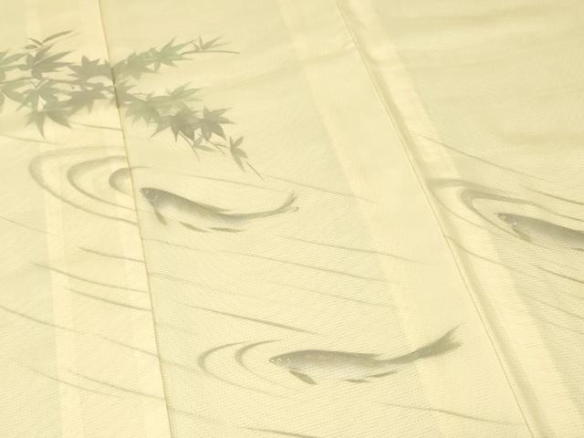 平和屋着物▽訪問着 無双 紗袷 紗×絽 魚文 鮎 手描き 正絹 逸品 未使用 DABG0211az
