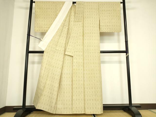 平和屋着物▽上質な紬 単衣 菱文 正絹 逸品 DABG0232az