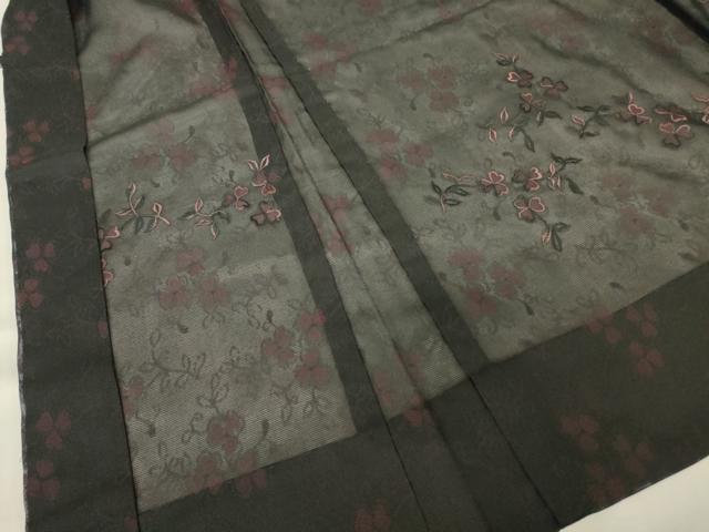 平和屋着物▽羽織 スリーシーズン 春夏秋 塵除け 刺繍 紗 草花文 黒地 正絹 逸品 DABG0236az