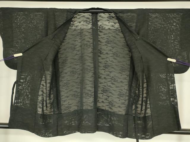 平和屋着物▽道行コート スリーシーズン 春夏秋 塵除け 雲霞文 黒地 正絹 逸品 DABG0250az
