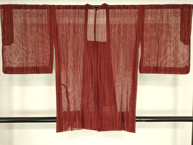 平和屋着物▽道行コート スリーシーズン 春夏秋 塵除け 縞 正絹 逸品 DABG0256az