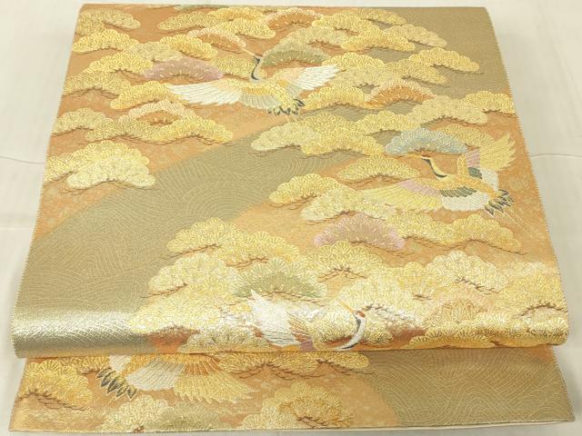 平和屋着物▼西陣 長嶋成織物 ながしま帯 六通柄袋帯 飛鶴松文 金銀糸 正絹 逸品 DABG0269az