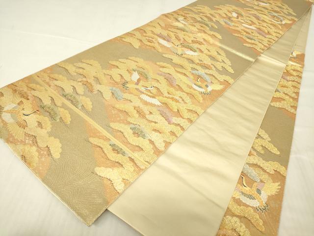 平和屋着物▼西陣 長嶋成織物 ながしま帯 六通柄袋帯 飛鶴松文 金銀糸 正絹 逸品 DABG0269az