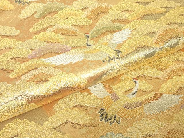 平和屋着物▼西陣 長嶋成織物 ながしま帯 六通柄袋帯 飛鶴松文 金銀糸 正絹 逸品 DABG0269az