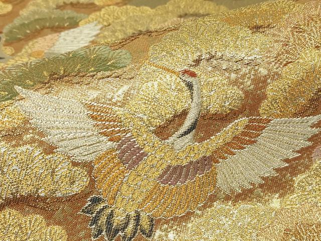 平和屋着物▼西陣 長嶋成織物 ながしま帯 六通柄袋帯 飛鶴松文 金銀糸 正絹 逸品 DABG0269az
