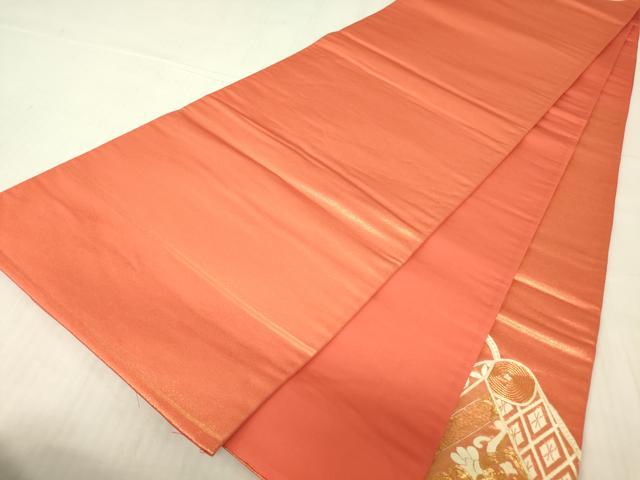 平和屋着物▼太鼓柄袋帯 駒刺繍 総刺繍 花絵巻文 金糸 正絹 逸品 DABG0271az