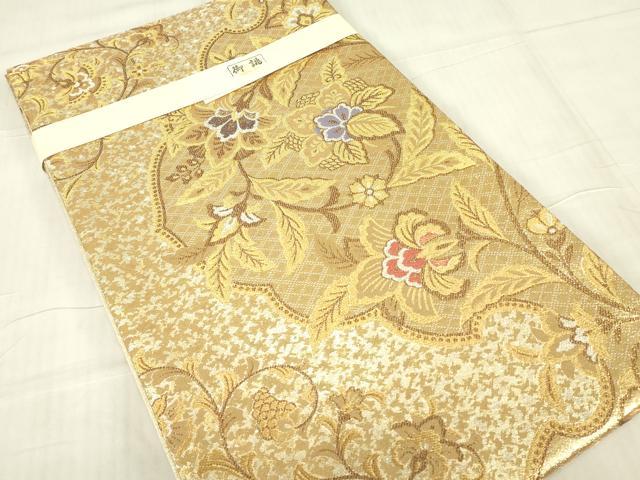 平和屋着物▼佐賀錦 六通柄袋帯 更紗花文 煌彩箔 プラチナ二重箔 金糸 正絹 逸品 未使用 DABG0340az