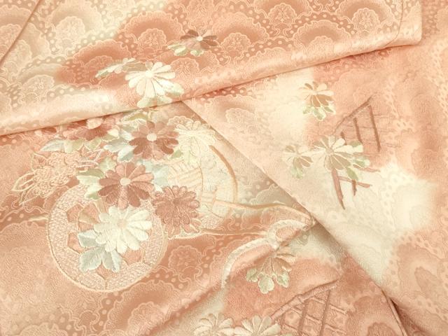 平和屋着物▽訪問着 単衣 刺繍 花車文 暈し染め 正絹 逸品 DABG0399az