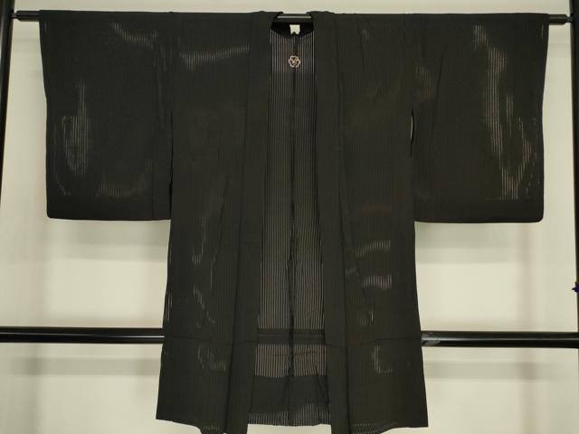 平和屋着物▽長羽織 スリーシーズン 春夏秋 塵除け 縦絽 黒地 正絹 逸品 DABG0412az