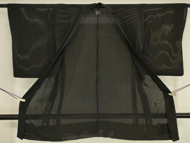 平和屋着物▽長羽織 スリーシーズン 春夏秋 塵除け 縦絽 黒地 正絹 逸品 DABG0412az