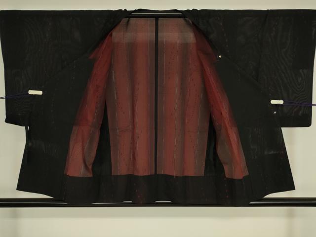 平和屋着物▽道行コート スリーシーズン 春夏秋 塵除け 変わり縞 黒地 正絹 逸品 DABG0418az