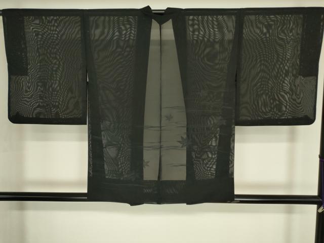 平和屋着物▽羽織 スリーシーズン 春夏秋 塵除け 霞楓文 黒地 正絹 逸品DABG0438az