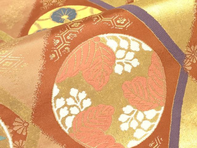 平和屋着物▼六通柄袋帯 菱繋ぎ蒔絵文 經錦 金糸 正絹 逸品 DABG0461az