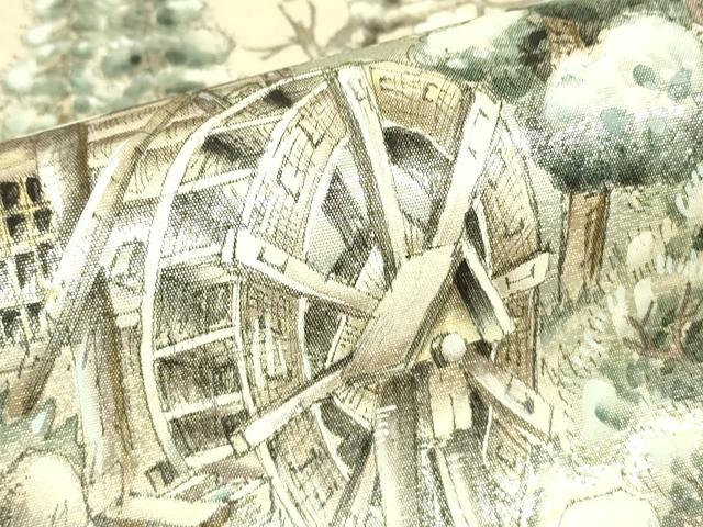 平和屋着物▼太鼓柄袋帯 作家物 手描き 水辺風景樹林文 引箔 正絹 逸品 DABG0485az
