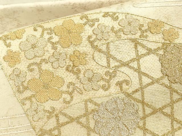 平和屋着物▼中国三大刺繍 相良刺繍 総刺繍 太鼓柄袋帯 扇面花文 金糸 引箔 正絹 逸品 DABG0500az