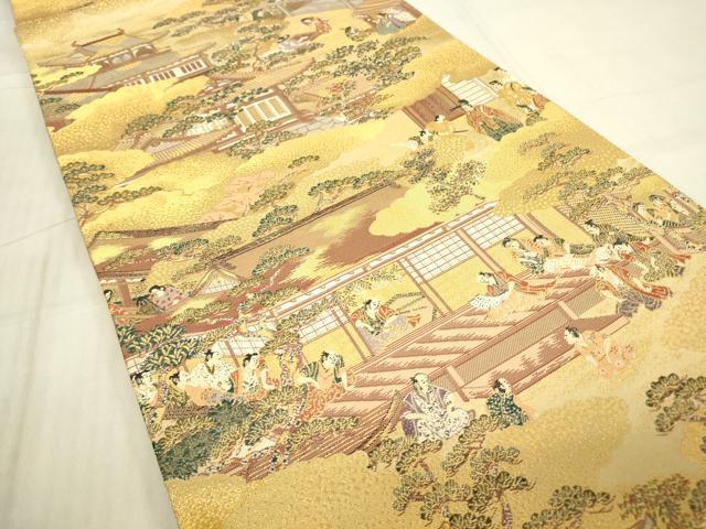 平和屋着物▼六通柄袋帯 洛中洛外図 金糸 正絹 逸品 DABG0561az