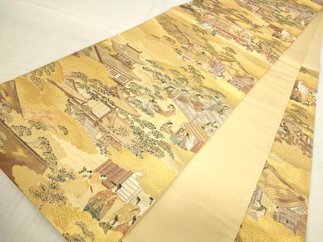 平和屋着物▼六通柄袋帯 洛中洛外図 金糸 正絹 逸品 DABG0561az