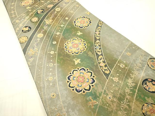 平和屋着物▼六通柄袋帯 正倉院青海文 金糸 引箔 正絹 逸品 DABG0582az