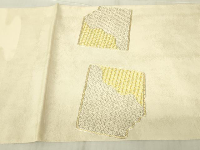 平和屋着物▼太鼓柄袋帯 駒刺繍 総刺繍 破れ色紙花文 銀糸 引箔 正絹 逸品 DABG0654az