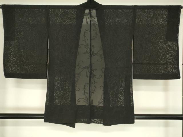 平和屋着物▽羽織 スリーシーズン 春夏秋 塵除け 蔦の葉文 黒地 正絹 逸品 未使用 DABG0661az