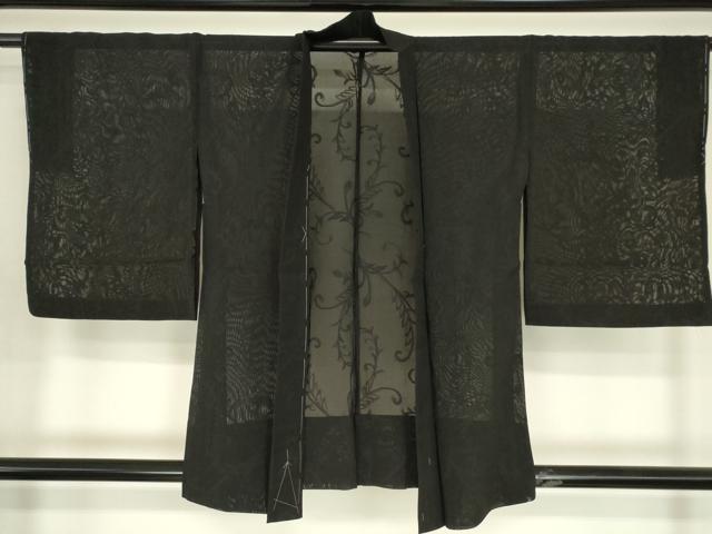 平和屋着物▽羽織 スリーシーズン 春夏秋 塵除け 蔦の葉文 黒地 正絹 逸品 未使用 DABG0661az