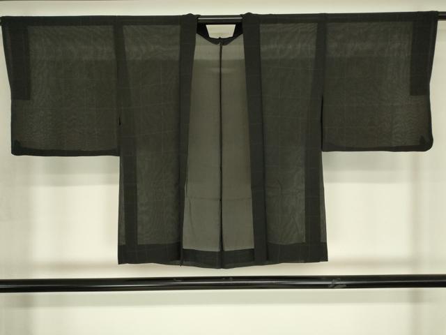平和屋着物▽羽織 スリーシーズン 春夏秋 塵除け 格子 黒地 正絹 逸品 DABG0665az