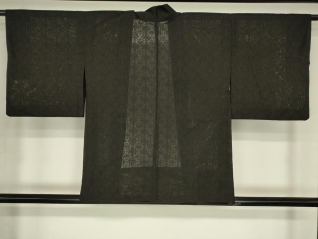 平和屋着物▽羽織 スリーシーズン 春夏秋 塵除け 亀甲花文 黒地 正絹 逸品 DABG0667az