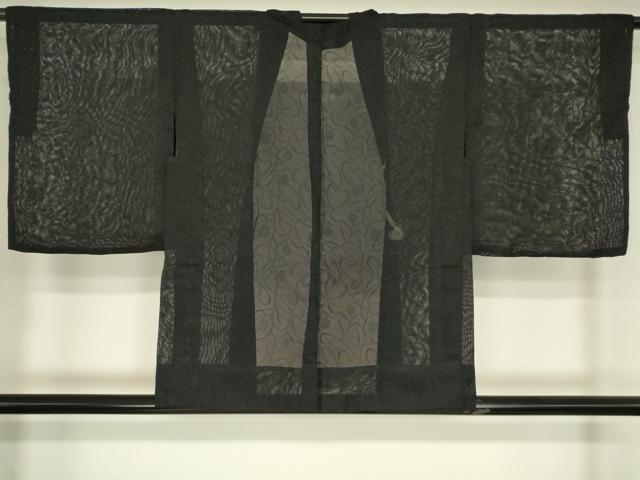平和屋着物▽羽織 スリーシーズン 春夏秋 塵除け 草花文 黒地 洗える着物 DABG0670az