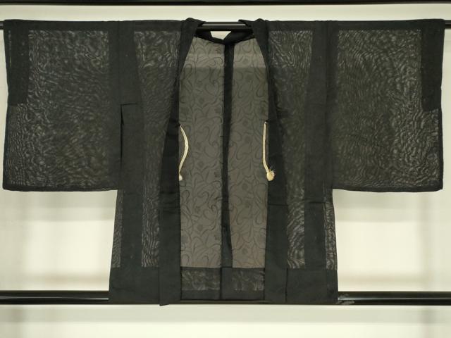 平和屋着物▽羽織 スリーシーズン 春夏秋 塵除け 草花文 黒地 洗える着物 DABG0670az