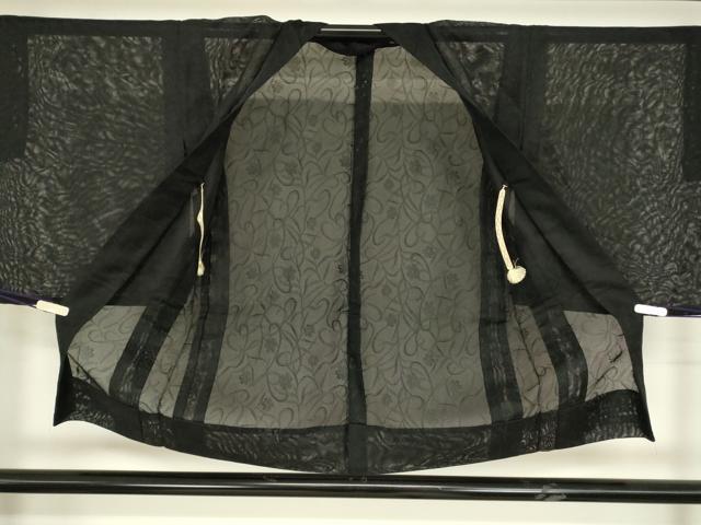 平和屋着物▽羽織 スリーシーズン 春夏秋 塵除け 草花文 黒地 洗える着物 DABG0670az