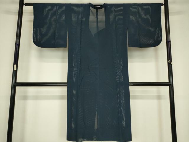 平和屋着物▽道行コート スリーシーズン 春夏秋 塵除け 二重紗 紺色 ロング丈 正絹 逸品 DABG0675az