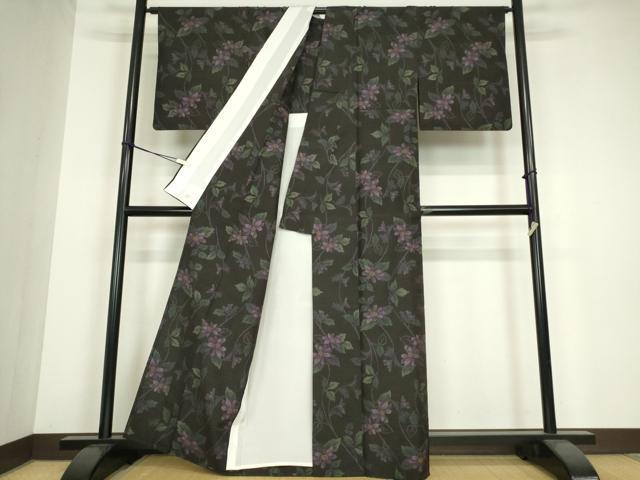 平和屋着物▽本場大島紬 9マルキ 古代染色純泥染 単衣 草花文 阿多利謹製 証紙付き 正絹 逸品 DABG0682az