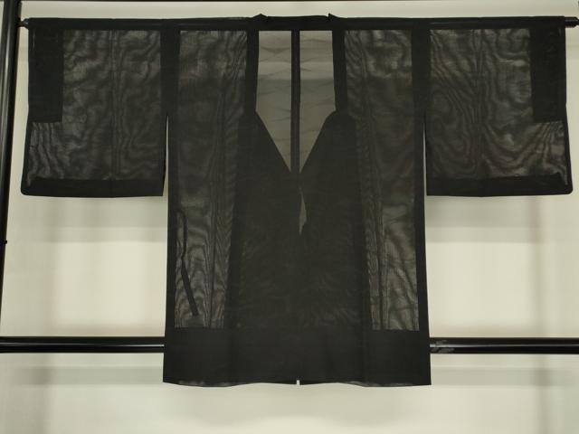 平和屋着物▽道行コート スリーシーズン 春夏秋 塵除け 霞文 黒地 正絹 逸品 DABG0686az