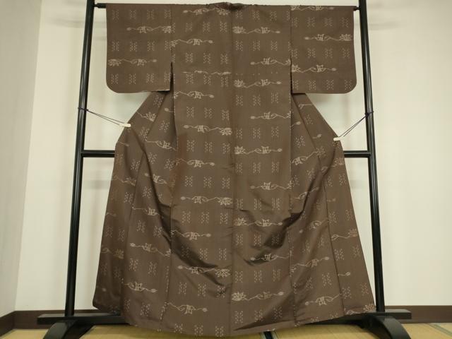 平和屋着物▽上質な紬 単衣 絣花文 正絹 逸品 DABG0689az