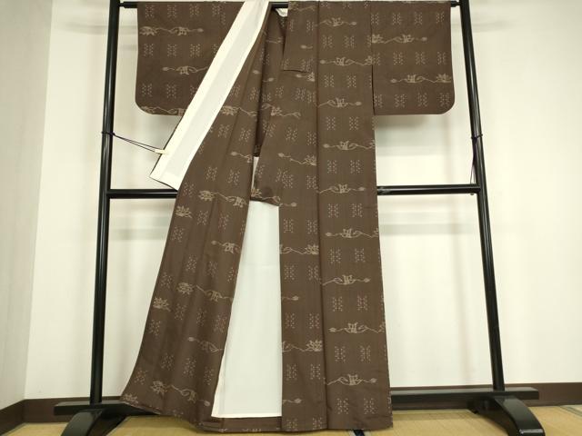 平和屋着物▽上質な紬 単衣 絣花文 正絹 逸品 DABG0689az