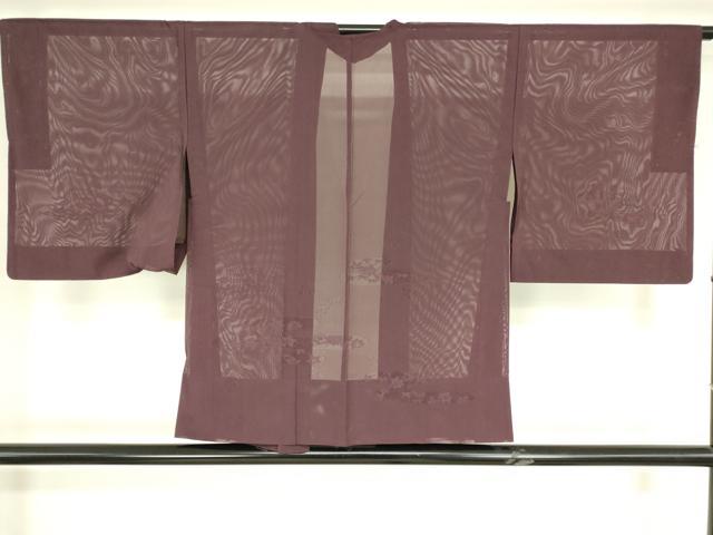 平和屋着物▽羽織 スリーシーズン 春夏秋 塵除け 霞取り花文 暗紅色 正絹 逸品 DABG0694az
