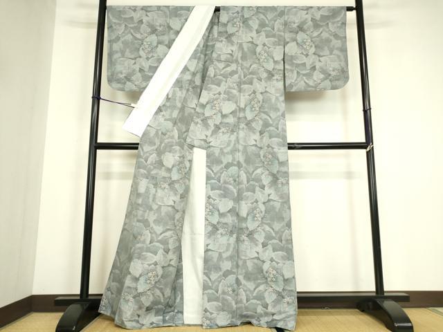 平和屋着物▽都喜ヱ門 本場大島紬 7マルキ 白泥 単衣 紫陽花 総絣 藤絹織物謹製 反端付き 正絹 逸品 DABG0698az