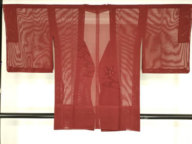平和屋着物▽道行コート スリーシーズン 春夏秋 塵除け 霞花文 ドロンワーク 蘇芳色 正絹 逸品 未使用 DABG0731az