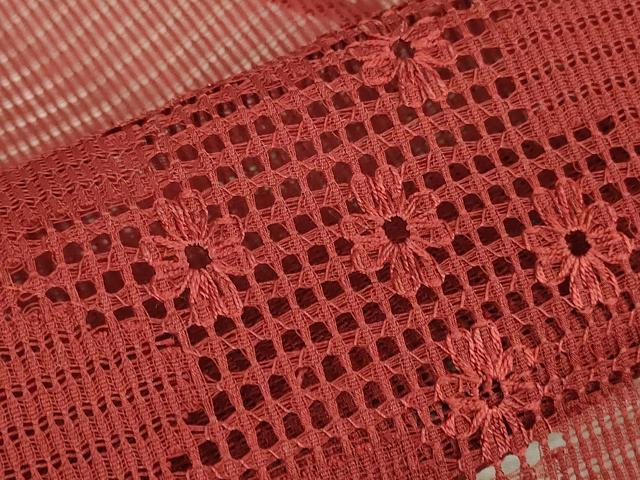 平和屋着物▽道行コート スリーシーズン 春夏秋 塵除け 霞花文 ドロンワーク 蘇芳色 正絹 逸品 未使用 DABG0731az