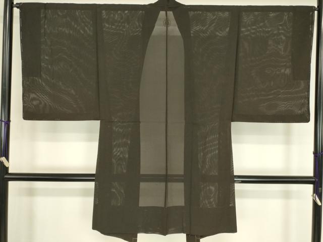 平和屋着物▽男性 黒紋付長羽織 スリーシーズン 春夏秋 塵除け 絽 黒色 正絹 逸品 DABG0747az