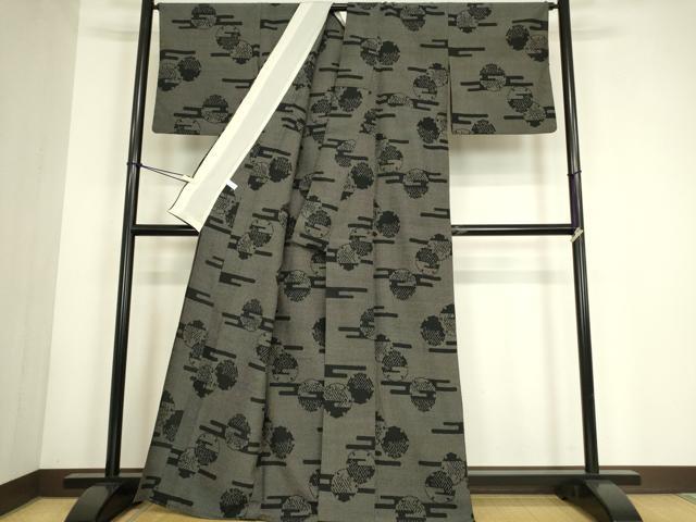 平和屋着物▽本塩沢 単衣 雪輪霞文 正絹 逸品 DABG0748az