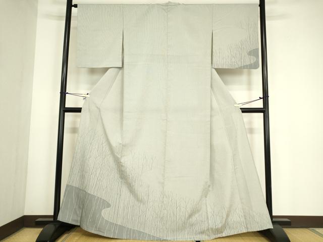 平和屋着物▽本塩沢 訪問着 単衣 やまだ織 樹林文 正絹 逸品 DABG0765az