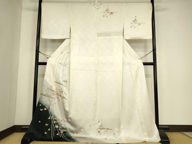 平和屋着物▽訪問着 単衣 舞蝶花文 暈し染め 金彩 正絹 逸品 DABG0768az