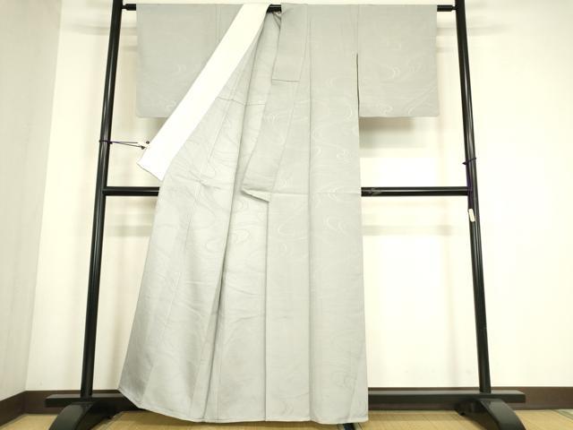 平和屋着物▽上質な色無地 単衣 流水地紋 白鼠色 正絹 逸品 DABG0780az