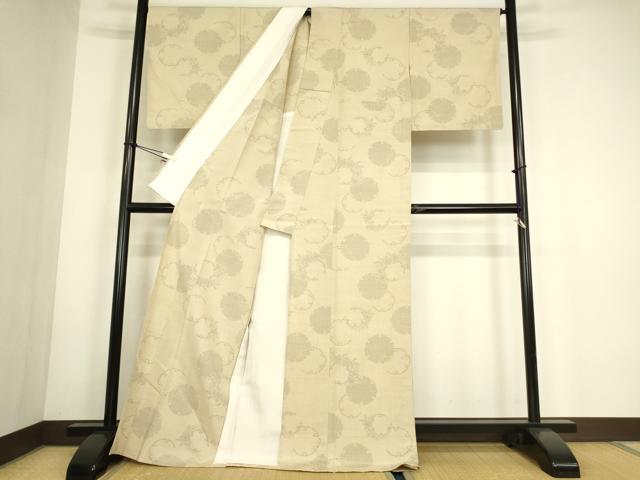 平和屋着物▽結城紬 単衣 雪輪重ね文 80亀甲 跳び亀甲 正絹 逸品 DABG0787az