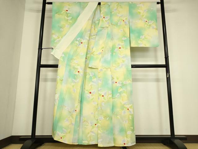 平和屋着物▽上質な小紋 単衣 地紋起こし 葡萄蔦の葉文 正絹 逸品 DABG0789az