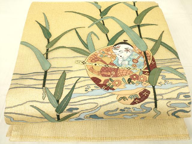平和屋着物*夏物 明綴れ 太鼓柄袋帯 一寸法師 金糸 正絹 逸品 DABG0858az