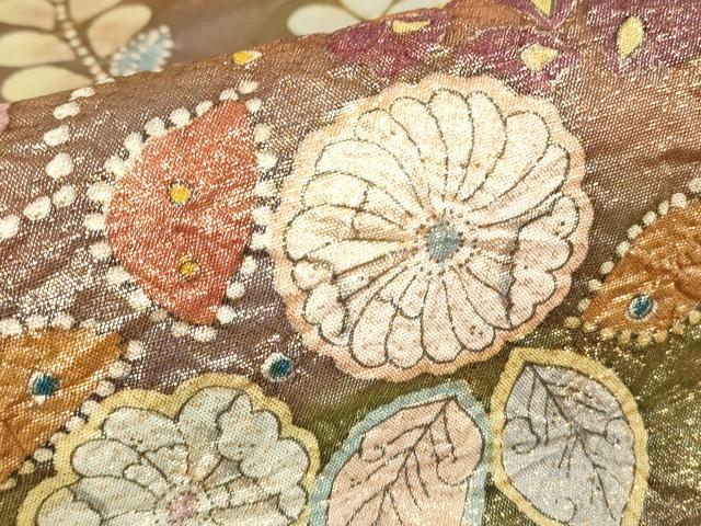 平和屋着物●太鼓柄袋帯 作家物 絞り 辻が花 金糸 正絹 逸品 DABG0903az