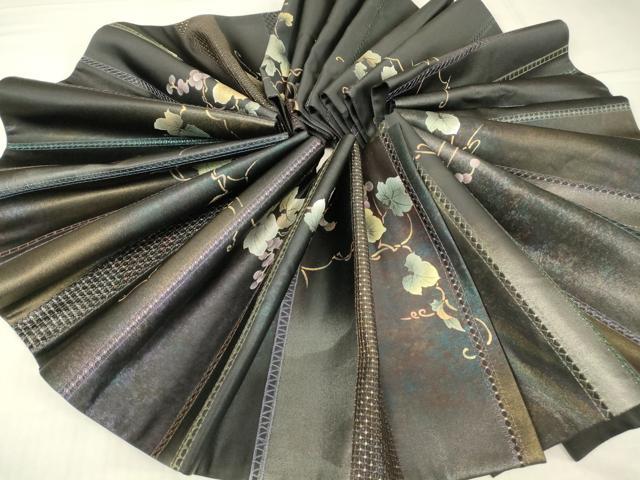 平和屋着物●極上 中国三大刺繍 スワトウ刺繍 汕頭刺繍 総刺繍 袋帯 葡萄蔦の葉文 黒地 金彩 引箔 正絹 逸品 DABG0933az